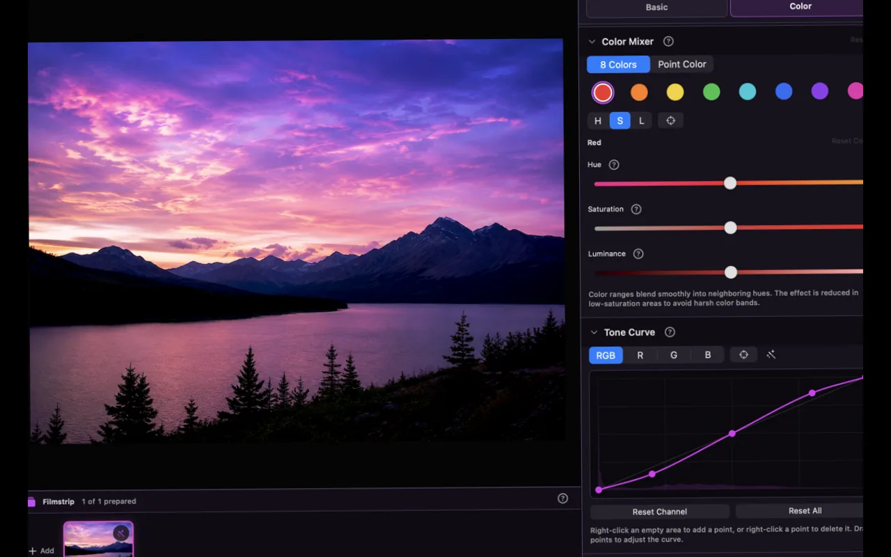 Asterveil RAW editor for Mac with color controls